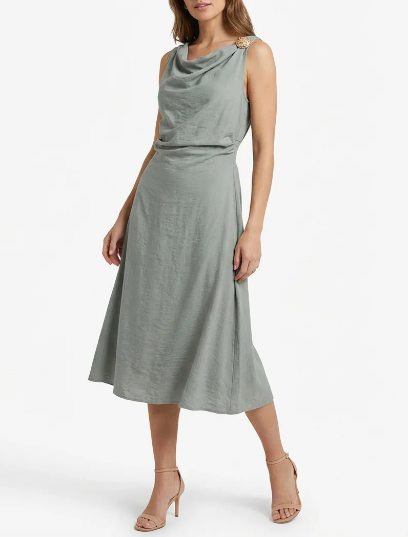 Ärmelloses langes Kleid mit Drapierungseffekt - Grün/Grau