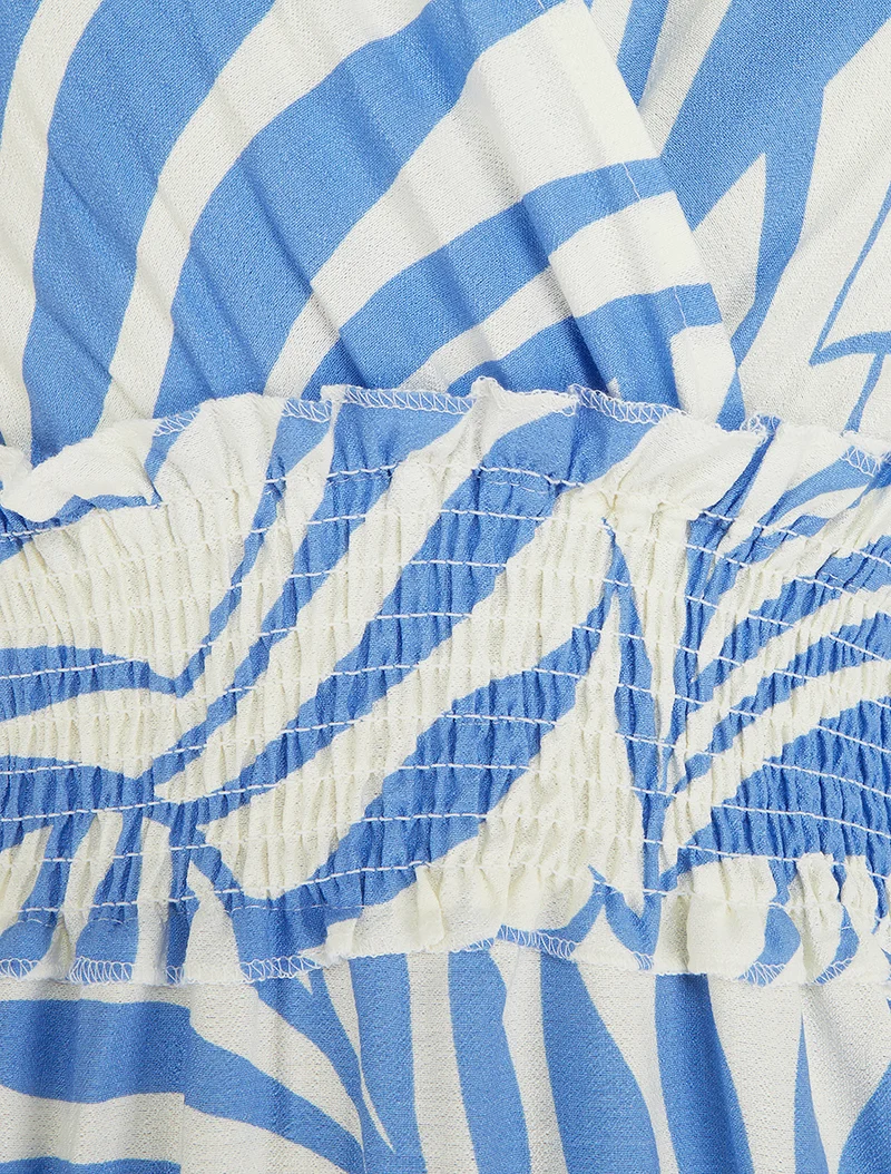 Kleid mit Blätterdruck und Knotenträgern - Himmelblau