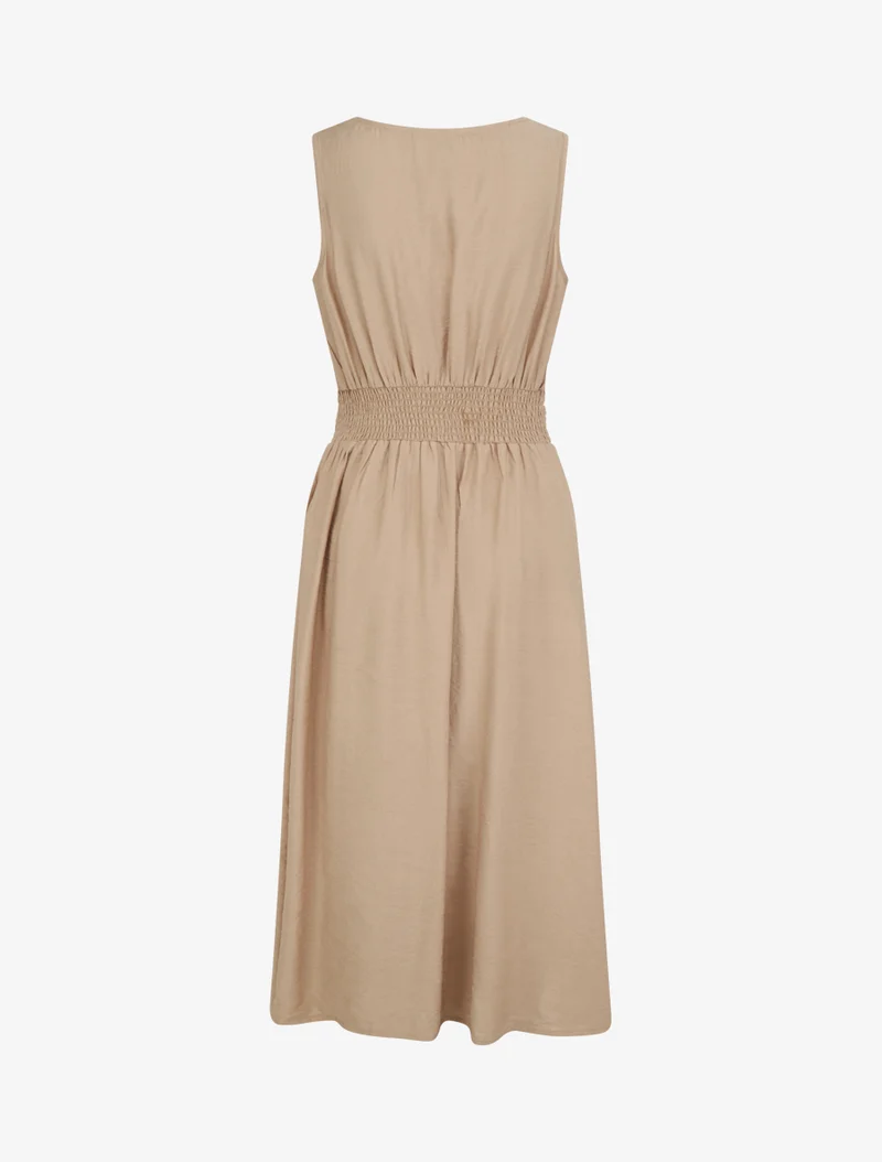 Ärmelloses langes Kleid mit Drapierungseffekt - Dunkelbeige