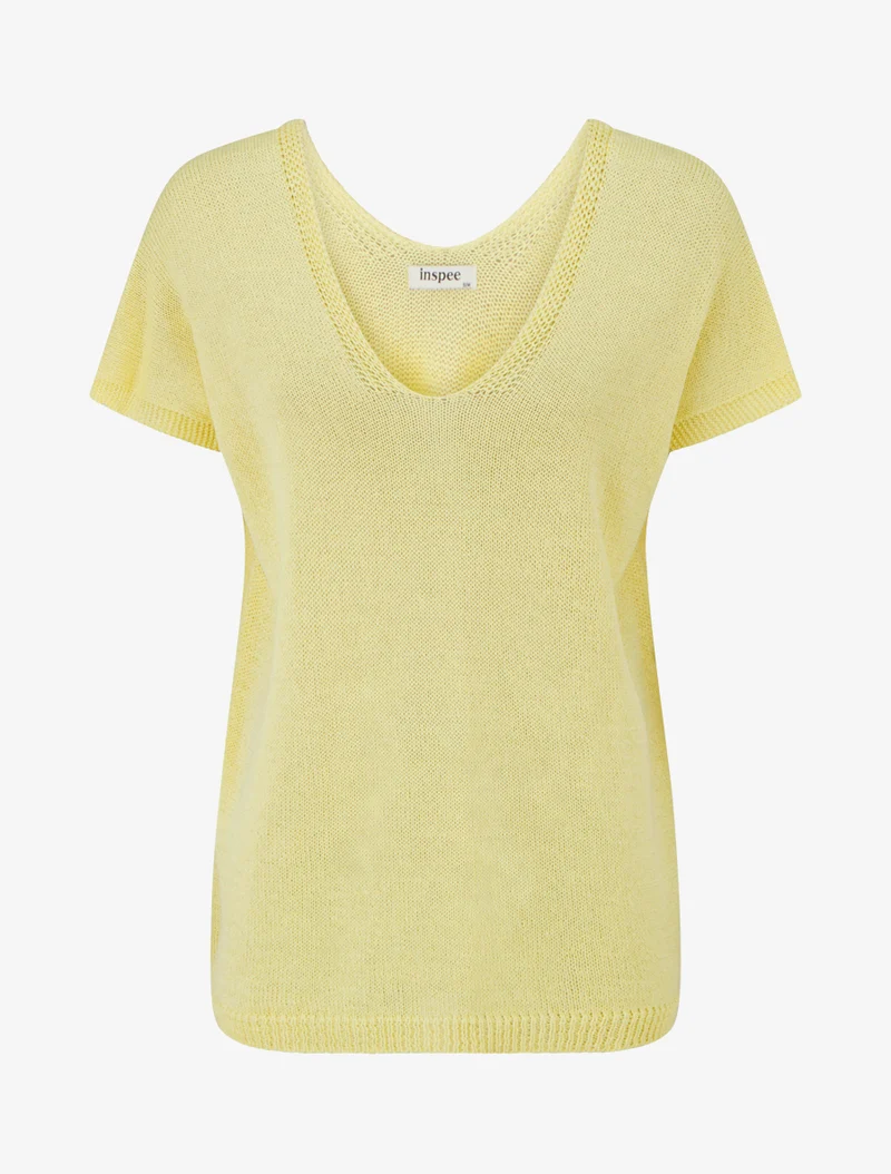 Kurzärmeliges Stricktop - Gelb