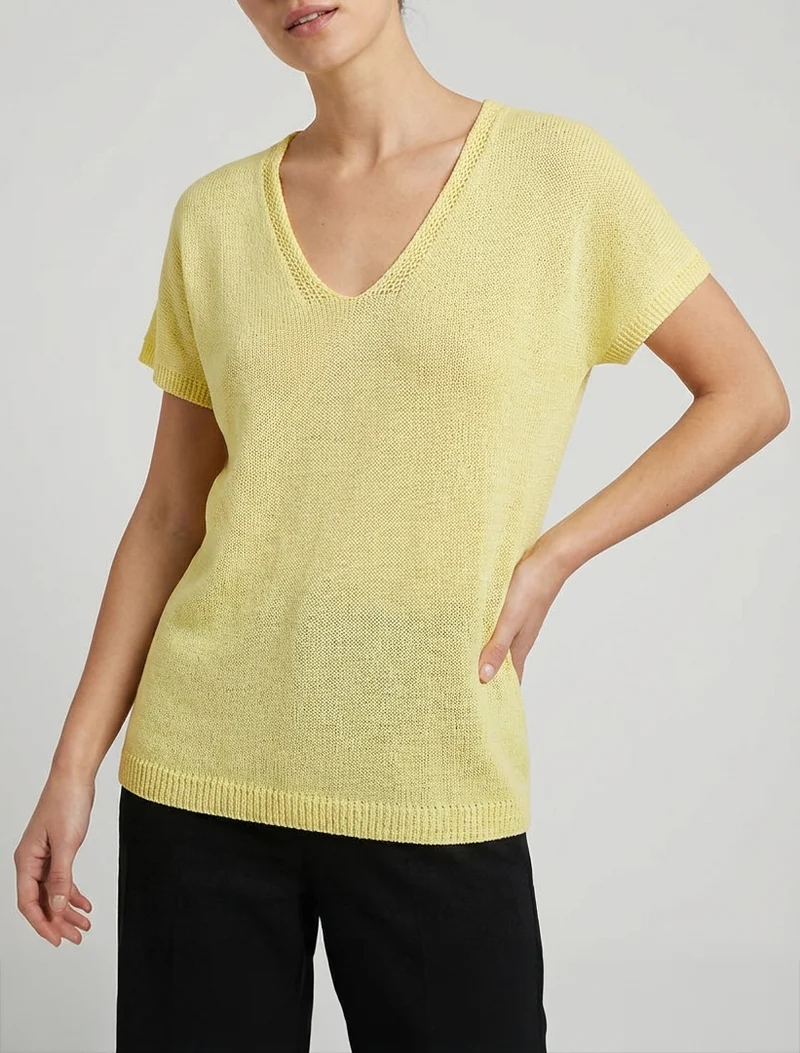 Kurzärmeliges Stricktop - Gelb