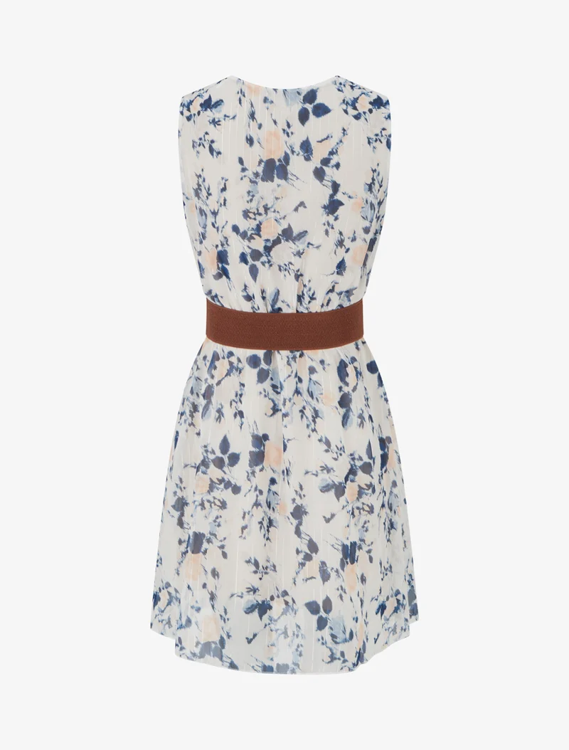 Kleid mit irisierendem Streifen- und Blumenmuster - Marine