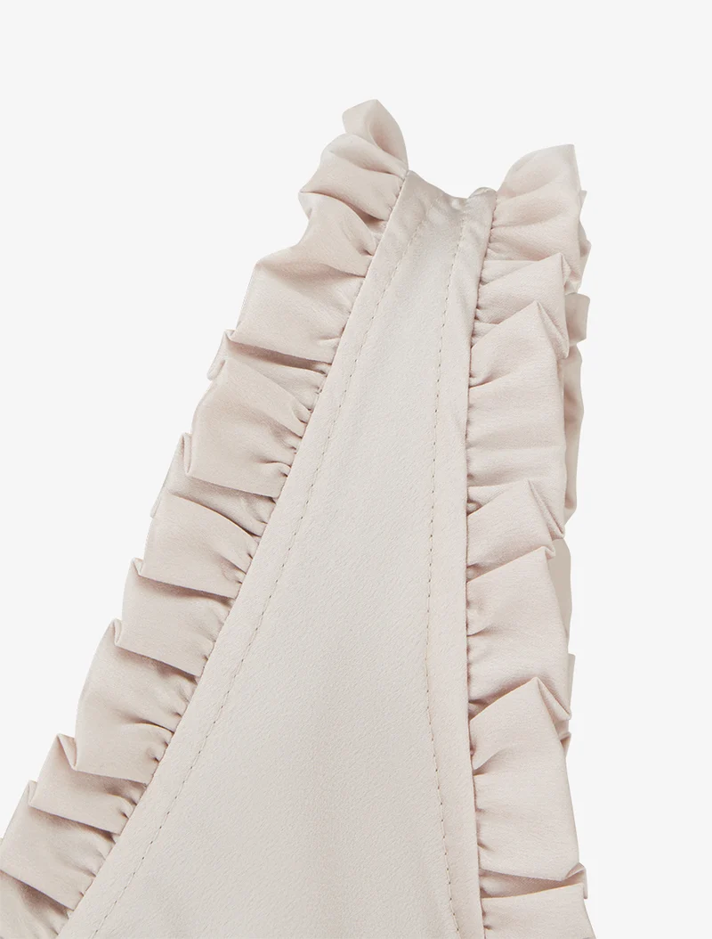 Ärmelloses Satin-Top mit Rüschenkragen - Beige