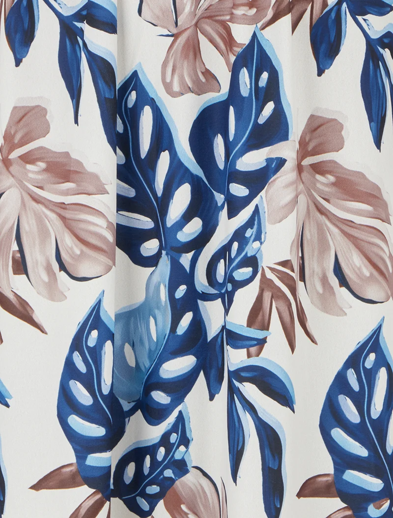 Langes Kleid mit schmalen Trägern und tropischem Print - Marine