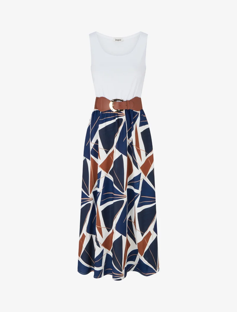 Ärmelloses langes Kleid mit grafischem Druck - Marine