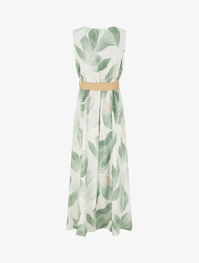 Blätterdruckkleid mit Wickelausschnitt - Kaki
