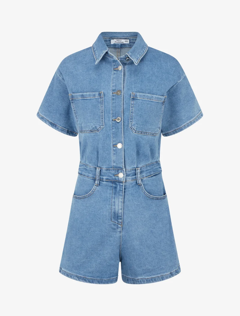 Jeans-Overall mit kurzen Ärmeln - Blau