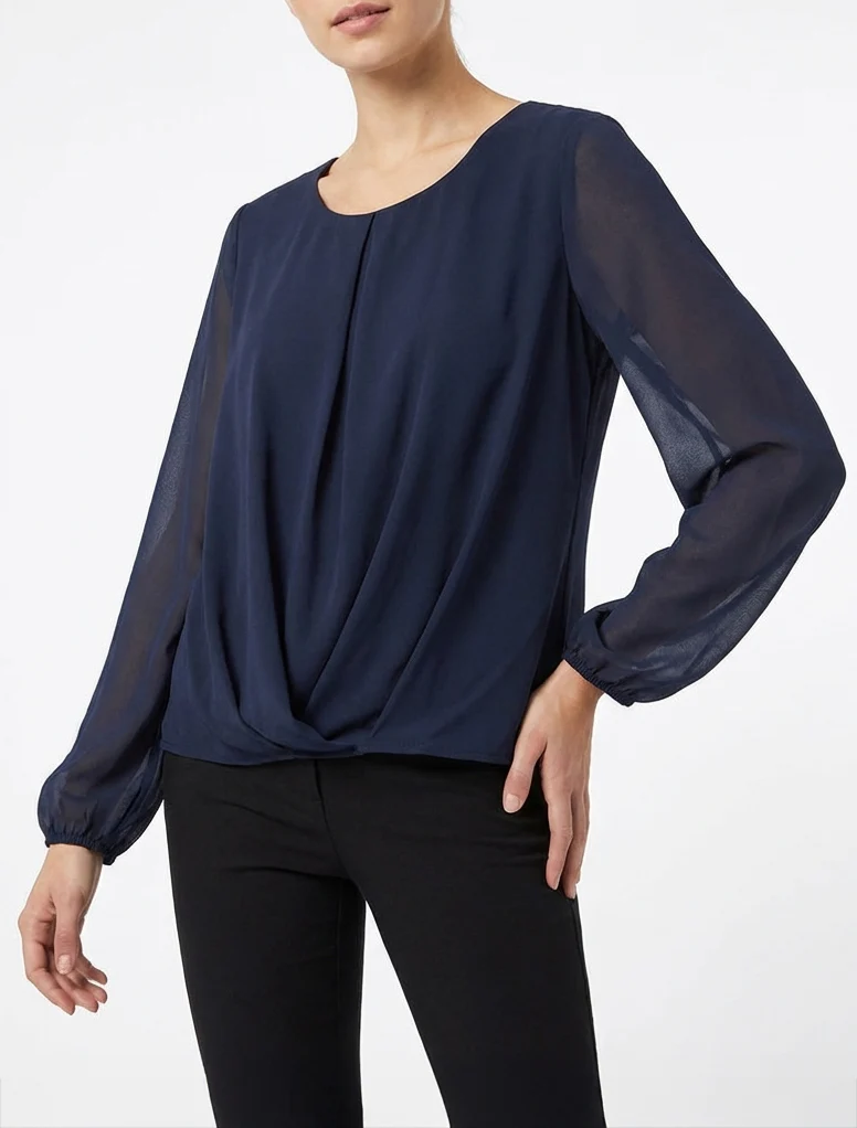 Bluse aus Voile mit Drapierungseffekt - Marine