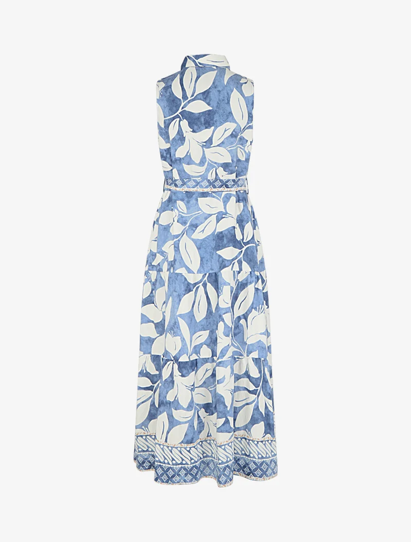 Hemdblusenkleid mit tropischem Blumenmuster - Hellblau