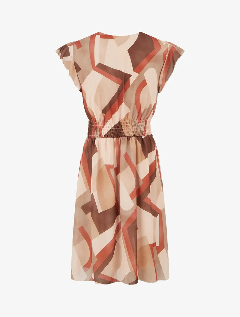 Wickelkleid mit Retro-Print - Kamel