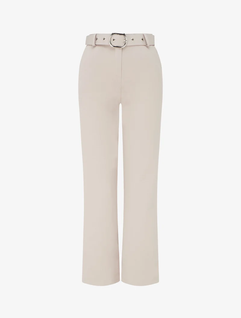 Gerade Hose mit Gürtel - Beige