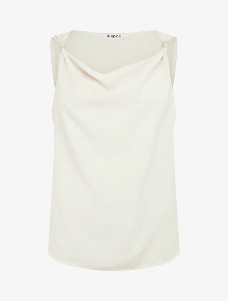 Ärmelloses Top mit Schmuckbesatz - Beige