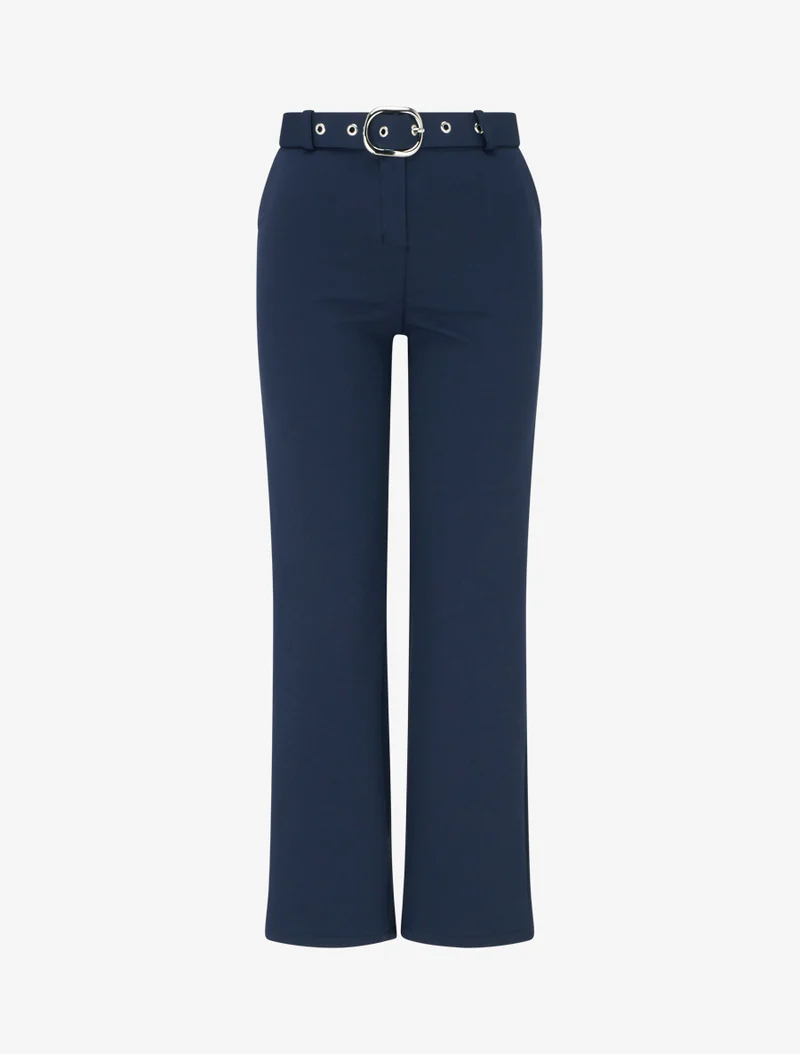 Gerade Hose mit Gürtel - Marine