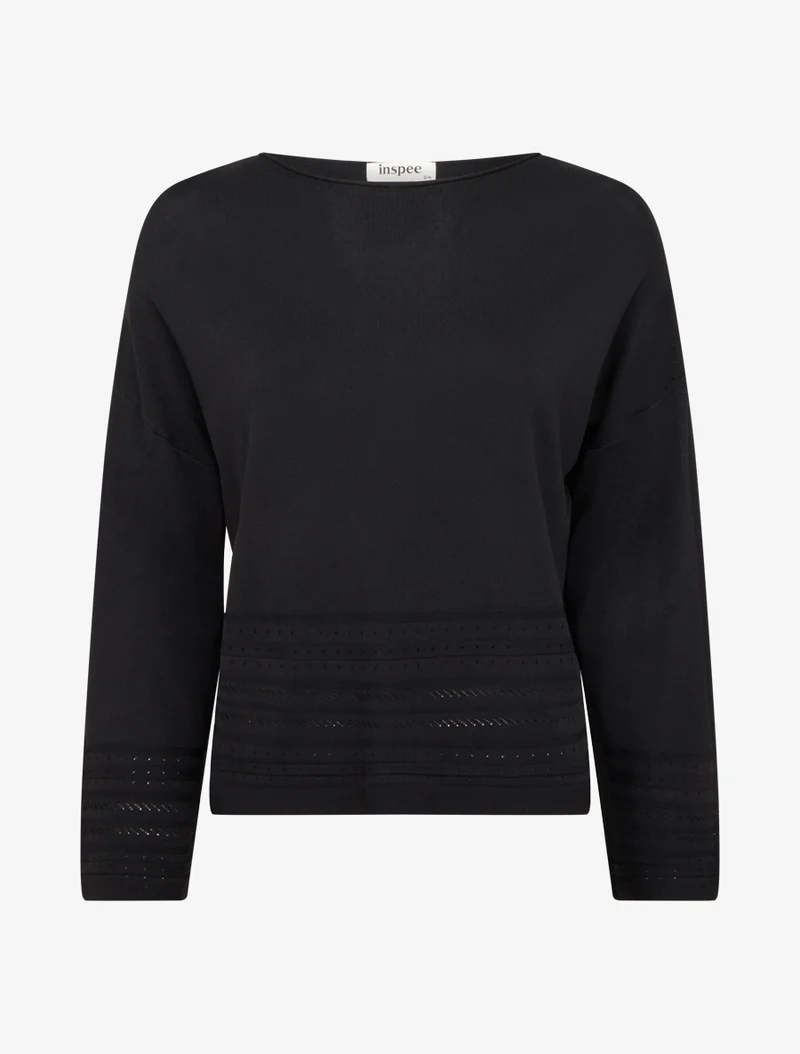 Mesh-Top mit Zierkanten oben rechts - Schwarz
