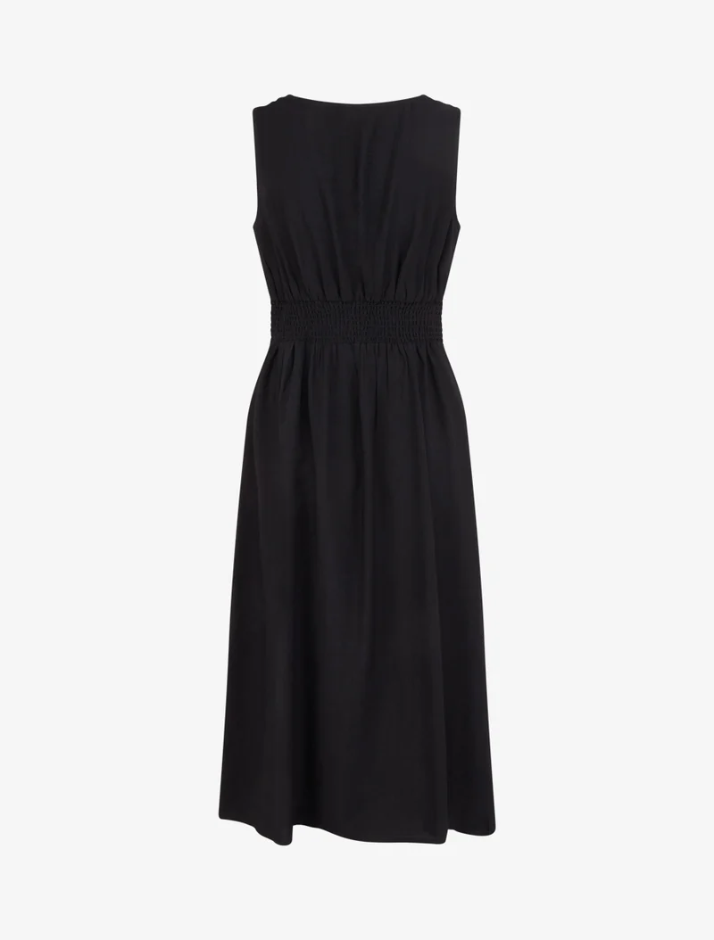 Ärmelloses langes Kleid mit Drapierungseffekt - Schwarz