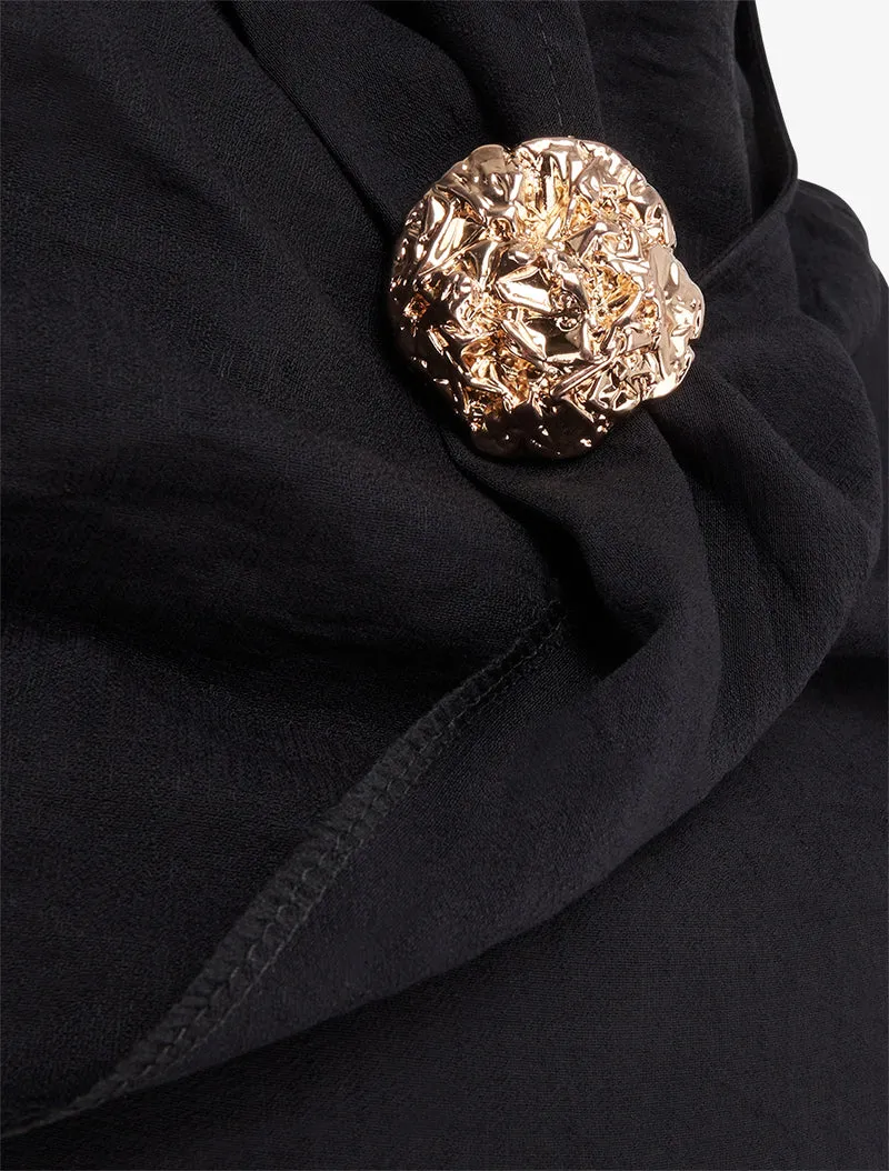 Ärmelloses langes Kleid mit Drapierungseffekt - Schwarz