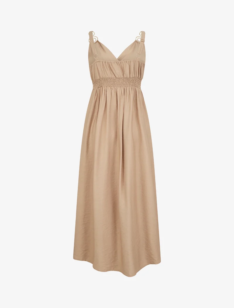 Langes Kleid mit Schmuckträgern - Beige