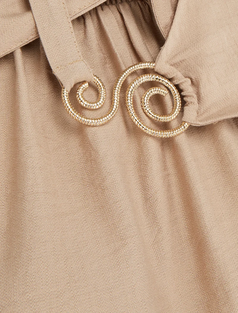 Langes Kleid mit Schmuckträgern - Beige