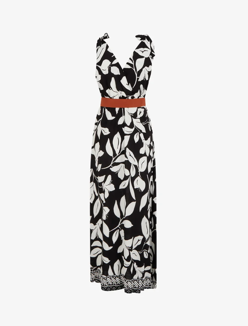 Kleid mit tropischem Blumenprint und Bindeträgern. - Schwarz
