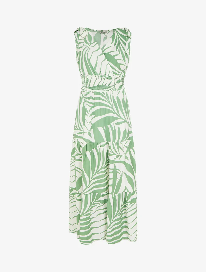 Kleid mit Blätterdruck und Knotenträgern - Grün