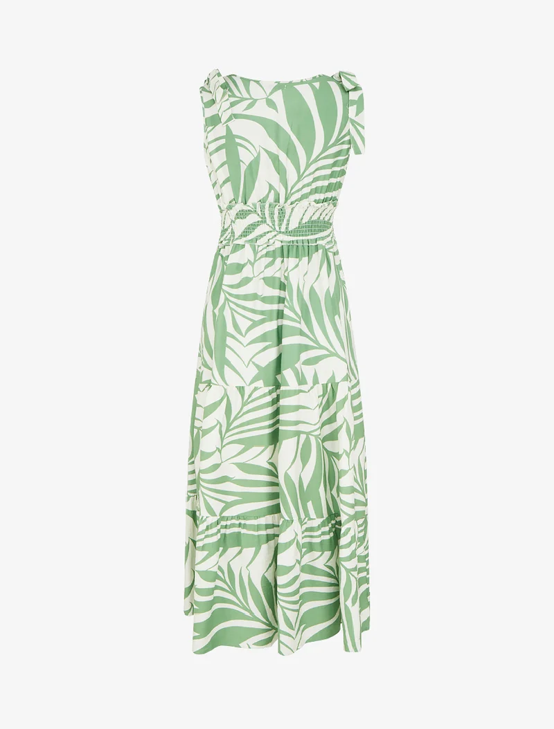 Kleid mit Blätterdruck und Knotenträgern - Grün