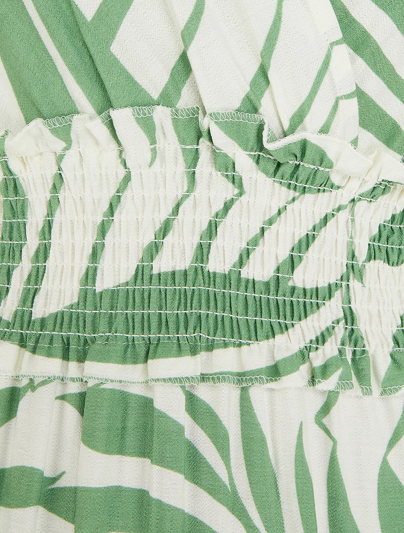 Kleid mit Blätterdruck und Knotenträgern - Grün