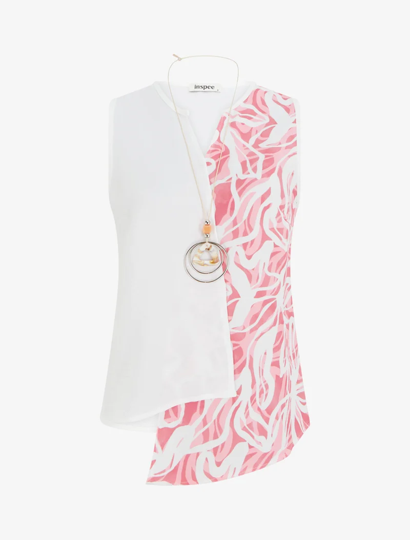 Ärmelloses asymmetrisches Top mit abstraktem Druck - Rose