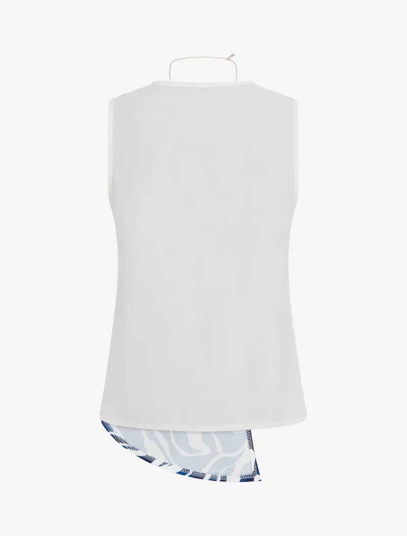 Ärmelloses asymmetrisches Top mit abstraktem Druck - Marine