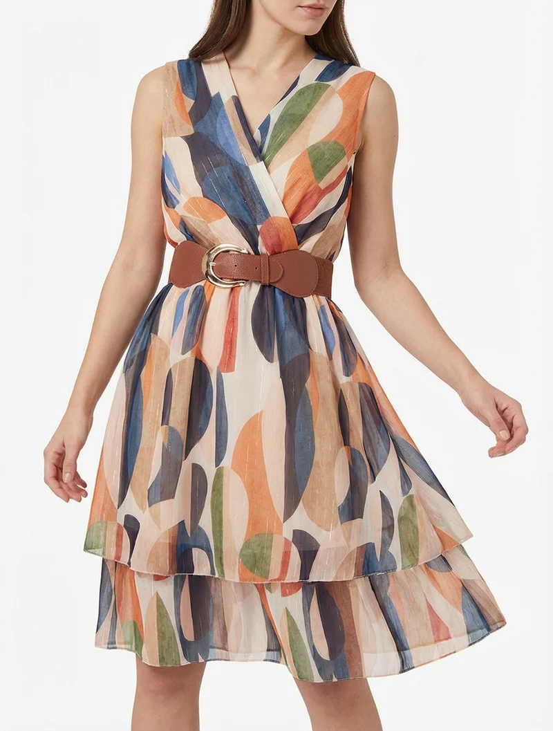 Ärmelloses Skaterkleid mit Fantasiemuster - Marine