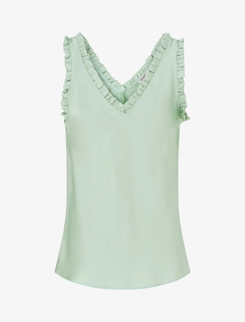 Ärmelloses Satin-Top mit Rüschenkragen - Wassergrün
