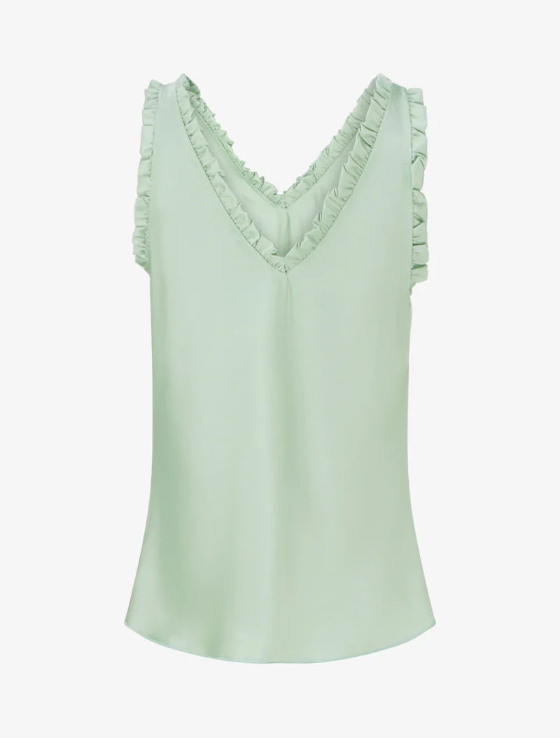 Ärmelloses Satin-Top mit Rüschenkragen - Wassergrün