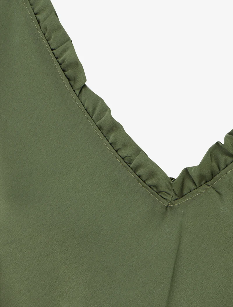 Ärmelloses Satin-Top mit Rüschenkragen - Kaki