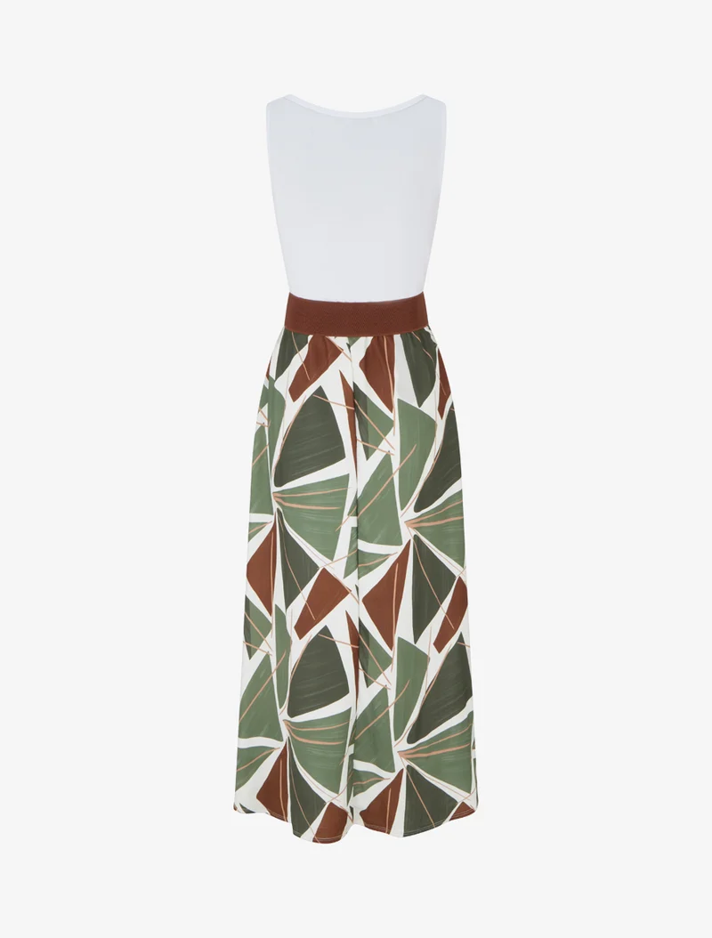 Ärmelloses langes Kleid mit grafischem Druck - Kaki