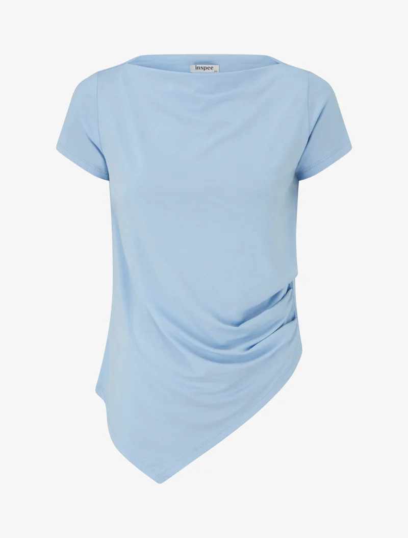 Asymmetrisches Oberteil mit kurzen Ärmeln - Himmelblau