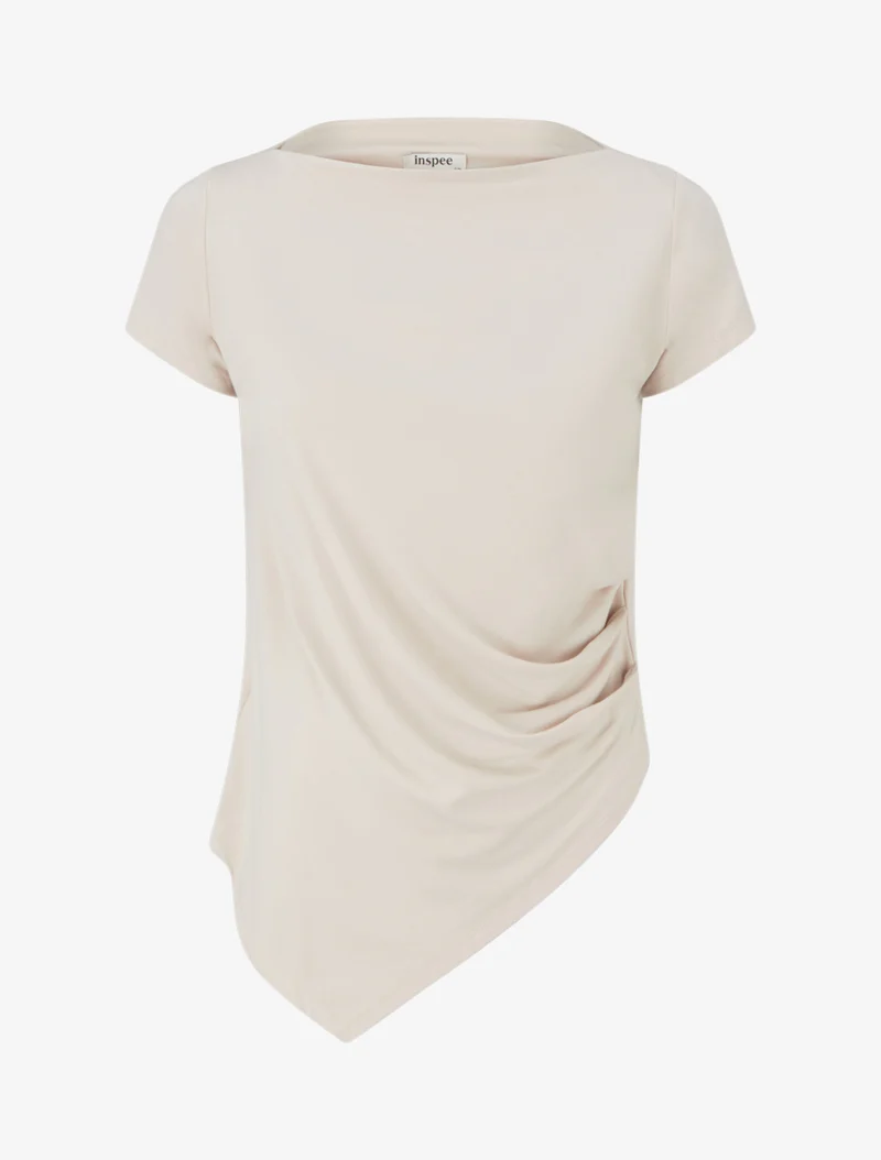 Asymmetrisches Oberteil mit kurzen Ärmeln - Beige