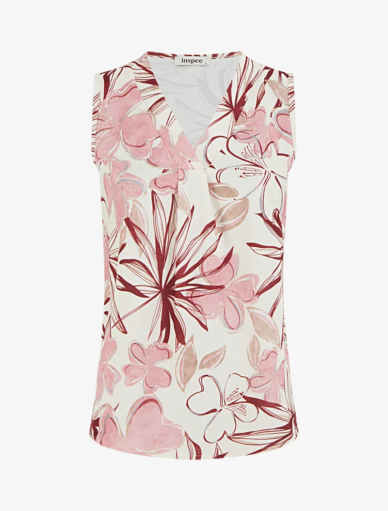 Ärmelloses Top mit Hibiskusdruck, rechteckig geschnitten - Rose
