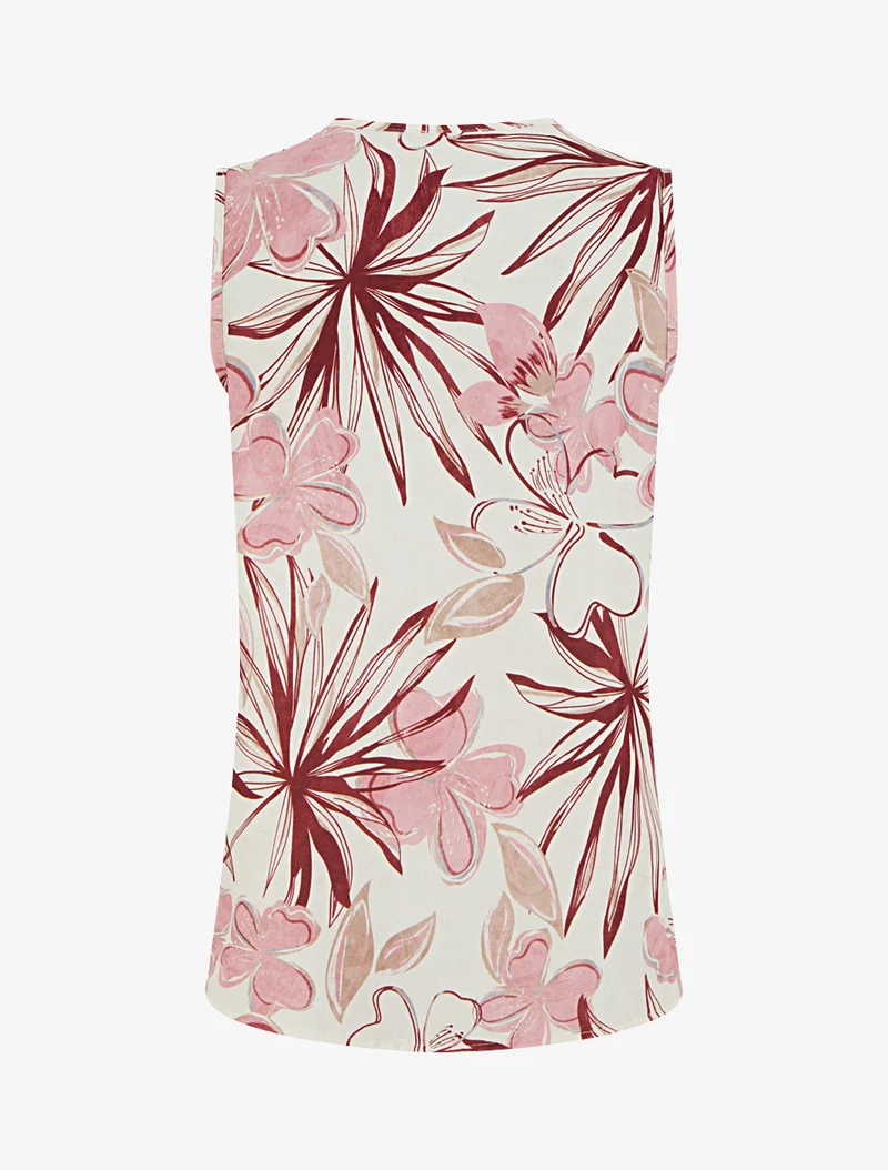 Ärmelloses Top mit Hibiskusdruck, rechteckig geschnitten - Rose