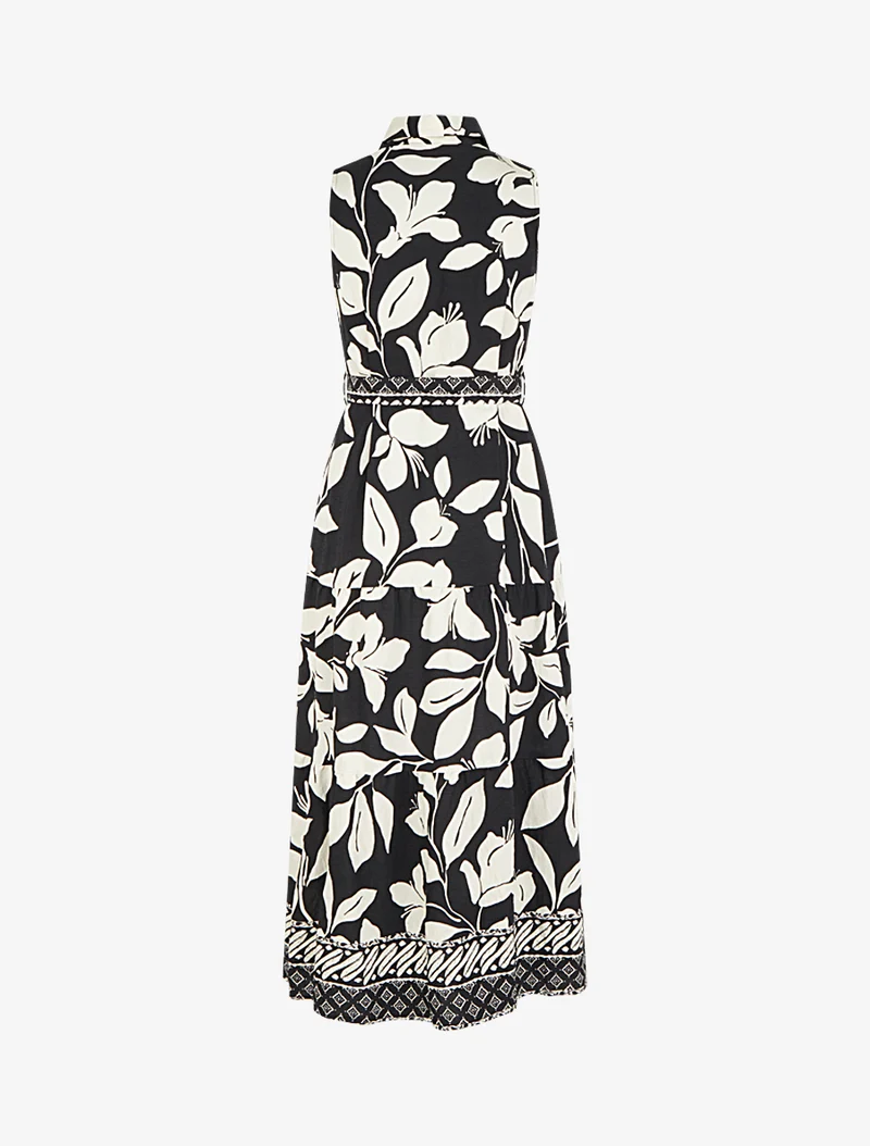 Hemdblusenkleid mit tropischem Blumenmuster - Schwarz
