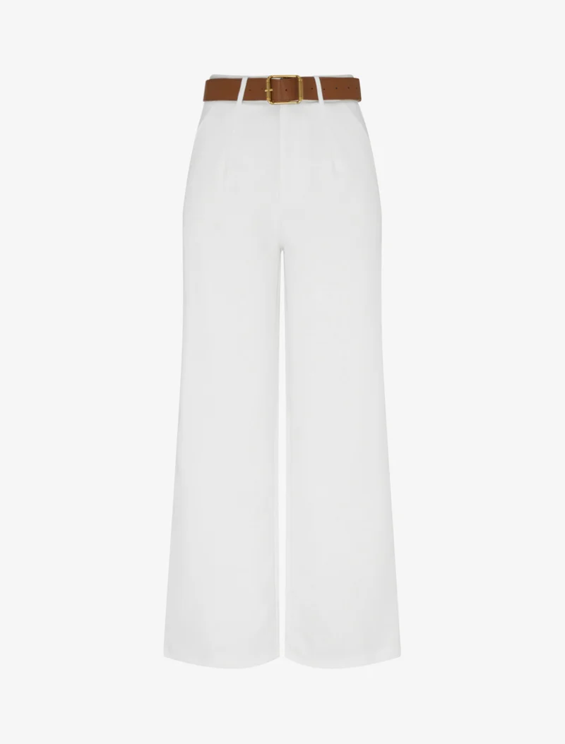 Hose mit hoher Taille und weitem Schnitt - Ecru