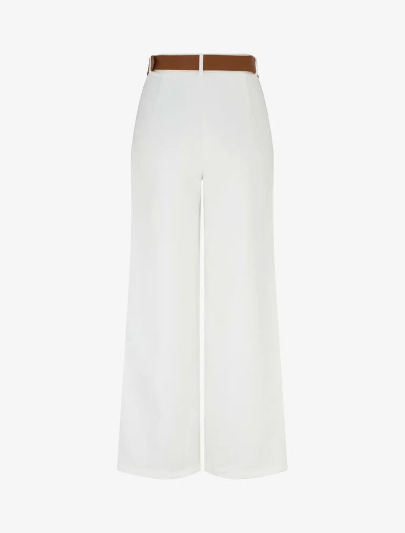 Hose mit hoher Taille und weitem Schnitt - Ecru
