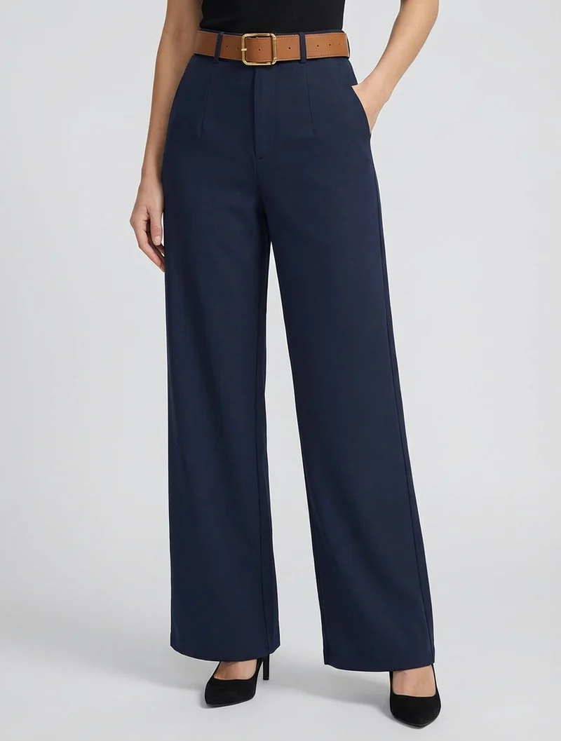 Hose mit hoher Taille und weitem Schnitt - Marine