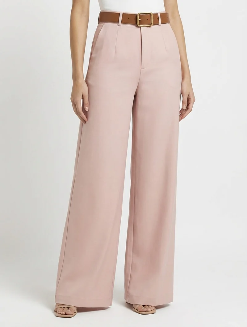 Hose mit hoher Taille und weitem Schnitt - Rose