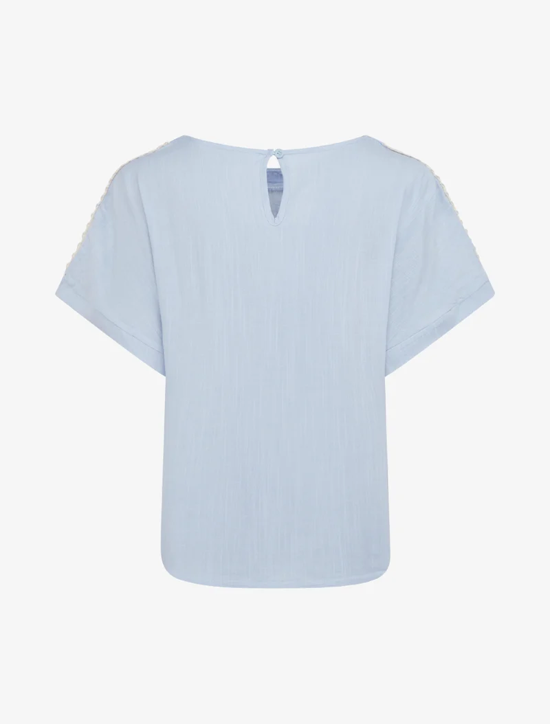 Kurzarm-Top mit Lochstickerei - Himmelblau