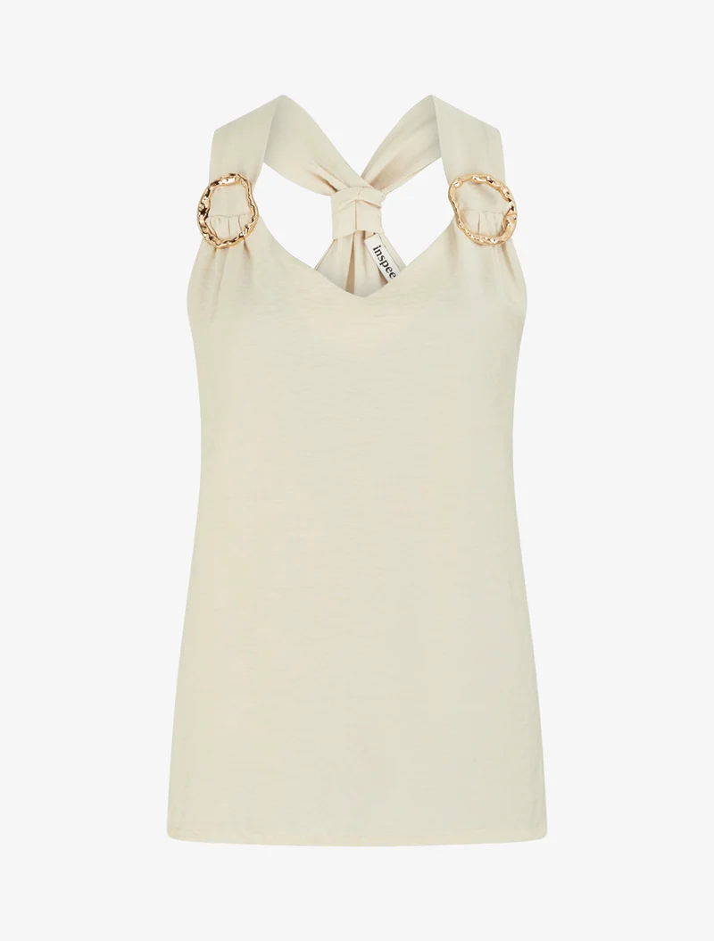 Bikinioberteil mit Racerback und Schmuckträgern - Beige