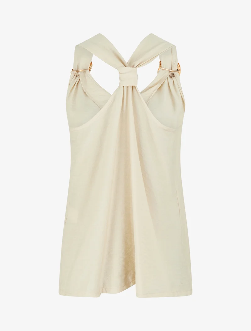 Bikinioberteil mit Racerback und Schmuckträgern - Beige