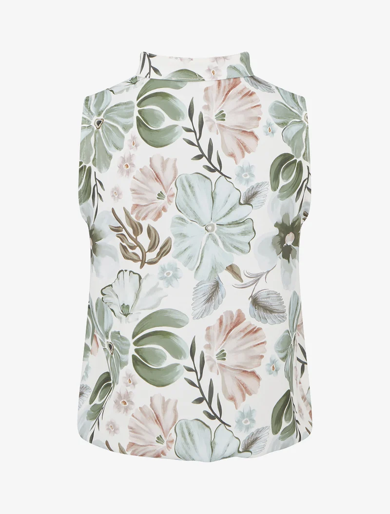 Ärmelloses Oberteil mit Blumenmuster - Kaki