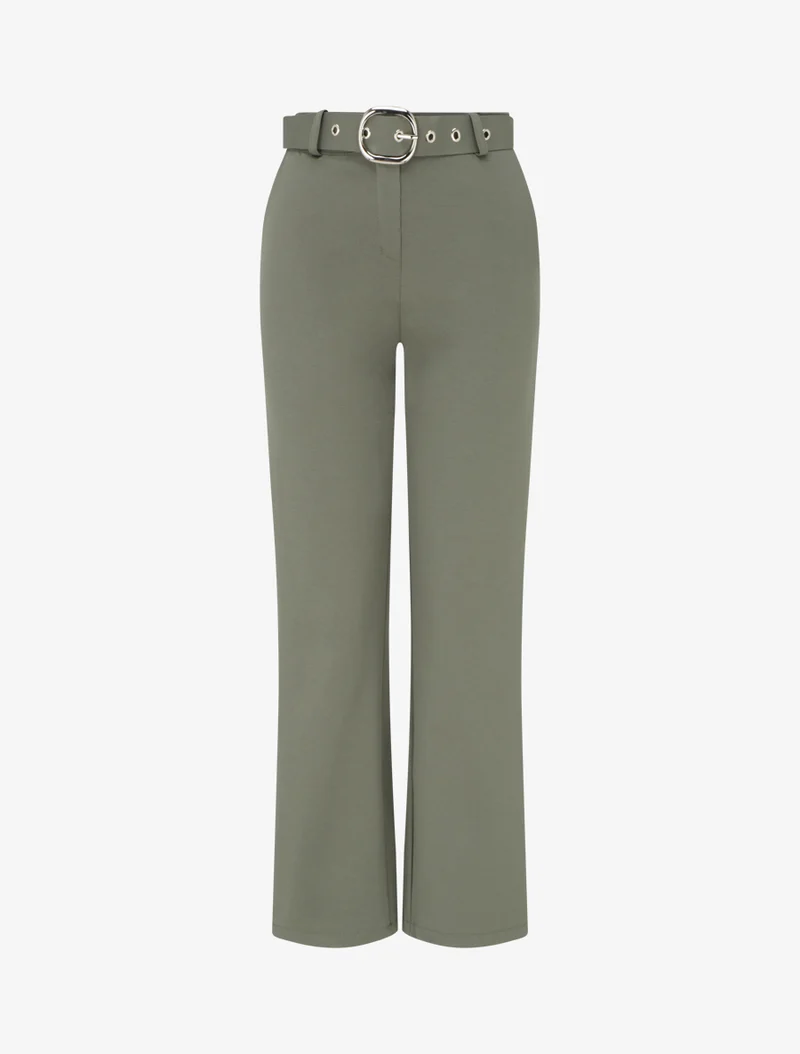 Gerade Hose mit Gürtel - Kaki
