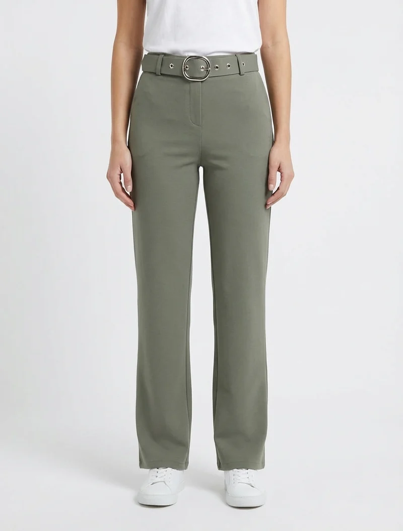 Gerade Hose mit Gürtel - Kaki