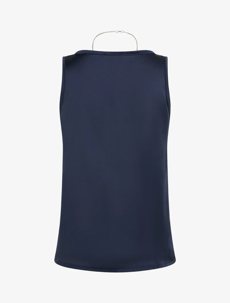 Ärmelloses Satin-Top mit Schmuckkragen - Marine
