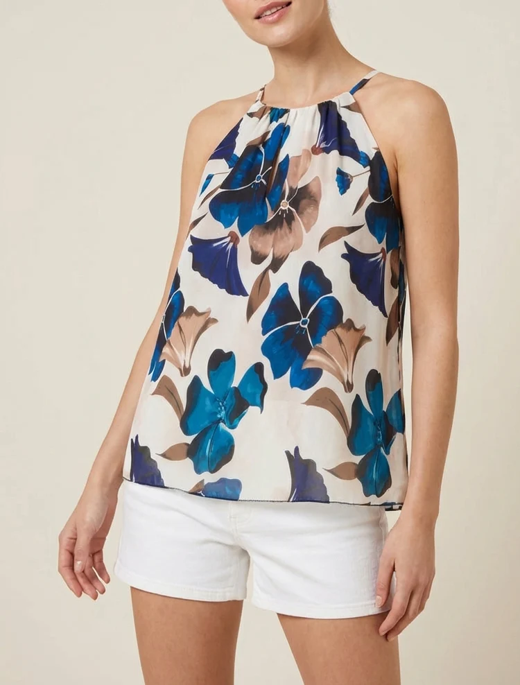 Florales Drucktop-Fluid - Marine